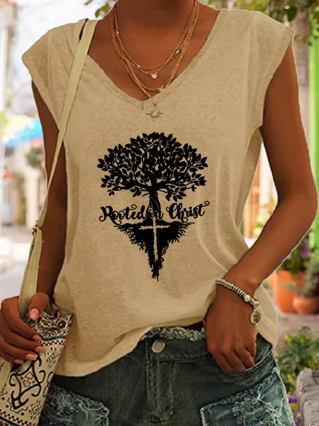 

Women's Rooted In Christ Tree Simple Regular Fit Tank Top, Khaki, Tank Tops