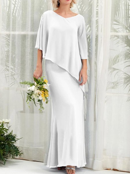 

Wedding Plain Loose Elegant V Neck Dress, White, Formal Dresses