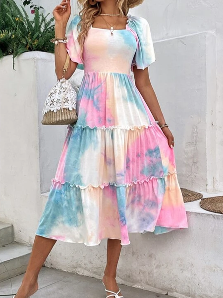 

Square Neck Ombre Casual Dress, Pink, Dresses