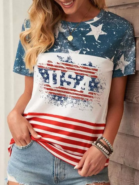 

Casual USA Crew Neck Loose T-Shirt, Blue, T-Shirts