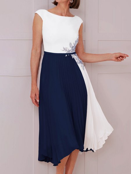 

Crew Neck Lace Regular Fit Elegant Dress, Blue, Formal Dresses