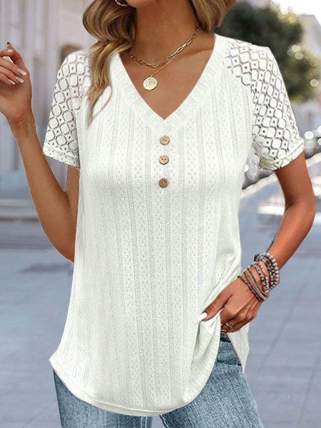 

Plain Loose Lace Casual Shirt, White, Shirts & Blouses