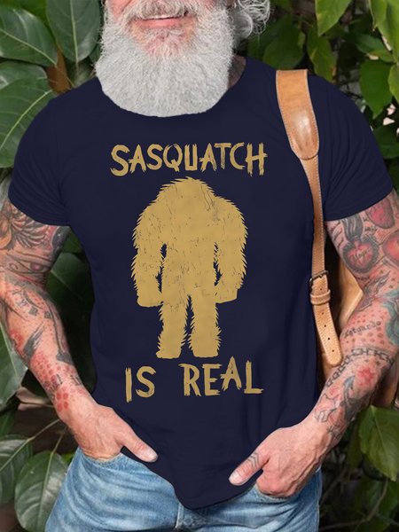 

Men's Sasquatch Is Real Funny Graphic Printing Cotton Casual Text Letters T-Shirt, Purplish blue, T-shirts