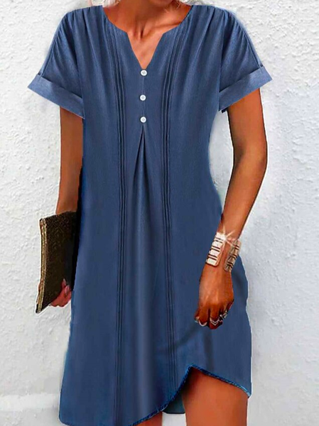 

Loose Casual Plain V Neck Dress, Blue, Dresses