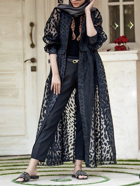 

Long sleeve Elegant Plain Loose Kimono, Black, Kimonos