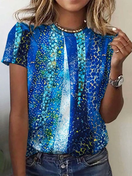 

Knitted Gradient Pattern Casual T-Shirt, Blue, T-Shirts