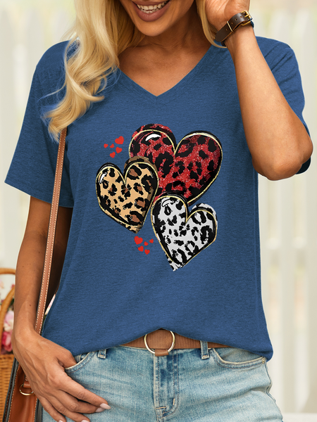 

Women’s Leopard Heart V Neck Casual T-Shirt, Blue, T-shirts