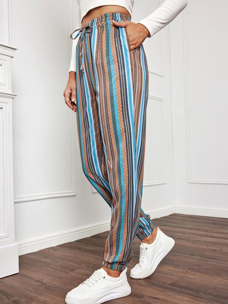 

Casual Striped Loose Pants, Blue, Pants