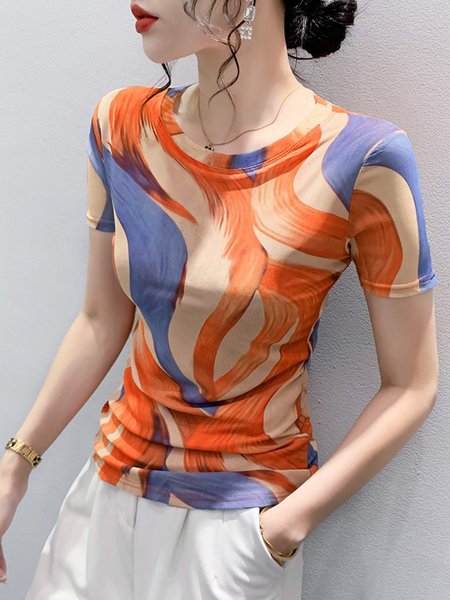 

Urban Regular Fit Crew Neck Abstract T-Shirt, Orange, Tees