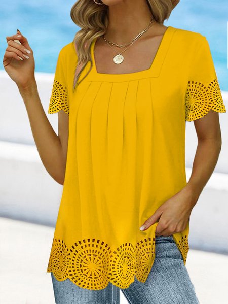 

Devore Casual Square Neck Plain T-Shirt, Yellow, T-Shirts