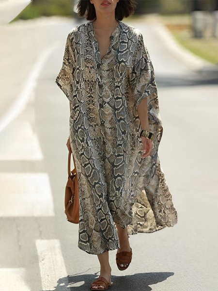 

Casual Loose Stand Collar Maxi Dress, Snakeskin, Maxi Dresses
