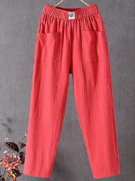 

Women's Casual Summer Casual Capri Pants Linen Elastic Crop Relaxed Pants, Red, Pants