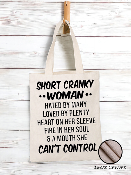 

Womens Funny Short Cranky Woman Letters Casual Shopping Tote, White, Bags