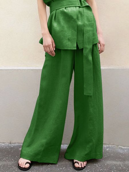 

Loose Casual Plain Fashion Wide leg Pants, Green, Pants