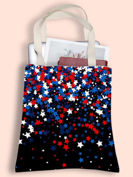 

Women's Red White Blue Star Print Shopping Tote, As picture, Bags