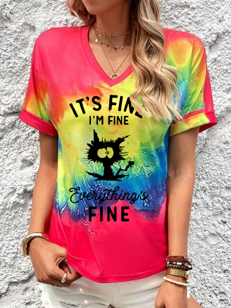 

Casual Jersey Color Block Loose T-Shirt, Rose red, T-Shirts