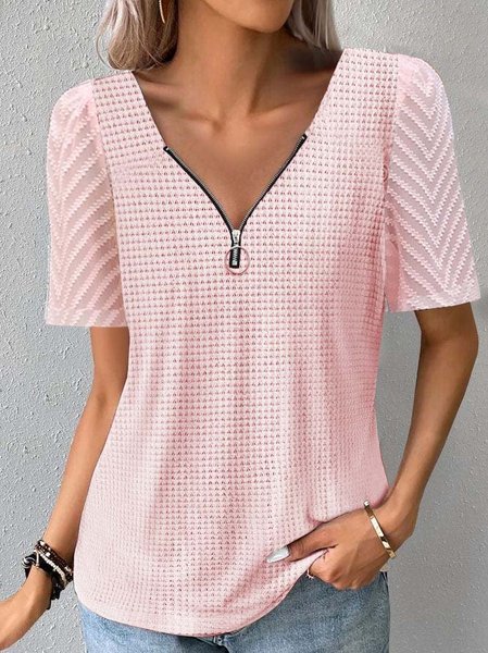 

Knitted Casual V Neck Loose Shirt, Pink, Shirts & Blouses
