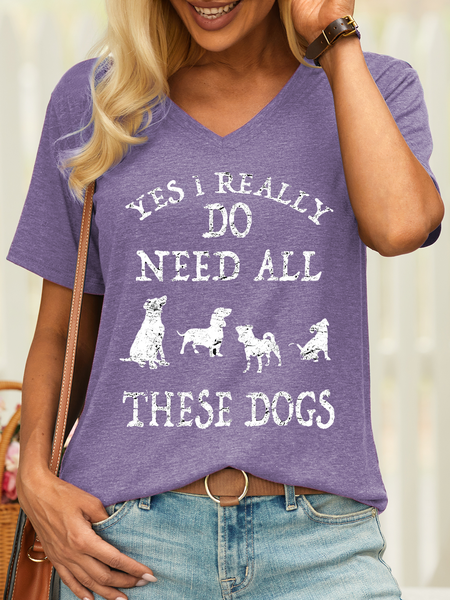 

Women’s Yes I Really Do Need All These Dogs Dog Lover Casual T-Shirt, Purple, T-shirts