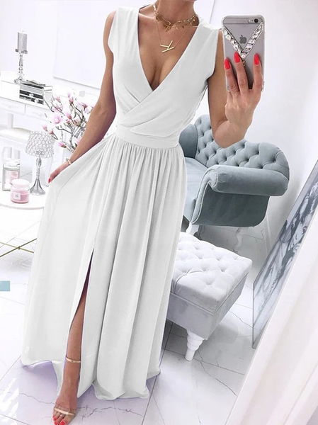 

Elegant Cross Neck Regular Fit Dress, White, Formal Dresses