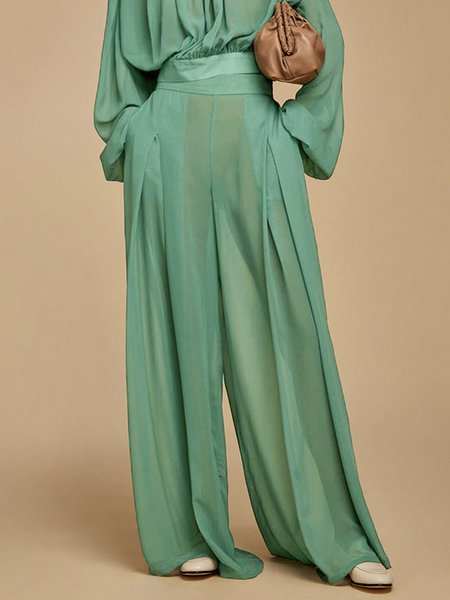 

Plain Urban Loose Wide leg Pants, Green, Pants
