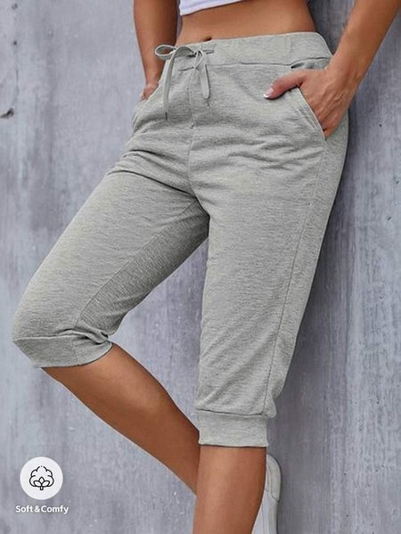 

Plain Drawstring Loose Casual Sweatpants & Joggers, Gray, Pants