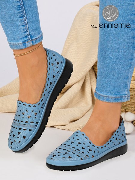 

Casual Blue Breathable Hollow out Comfy Slip On Shoes, Flats