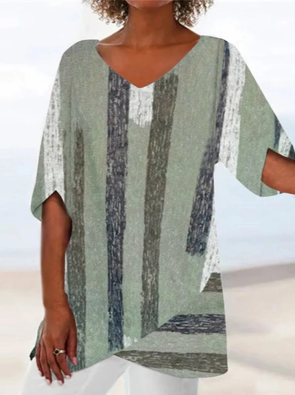 

Linen Linen V Neck Geometric Shirt, Green, Shirts & Blouses