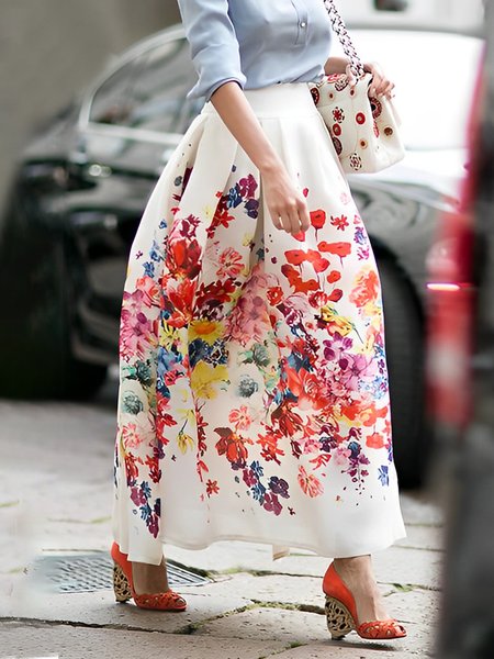 

Elegant Regular Fit Floral Maxi Skirt, As picture, Skirts