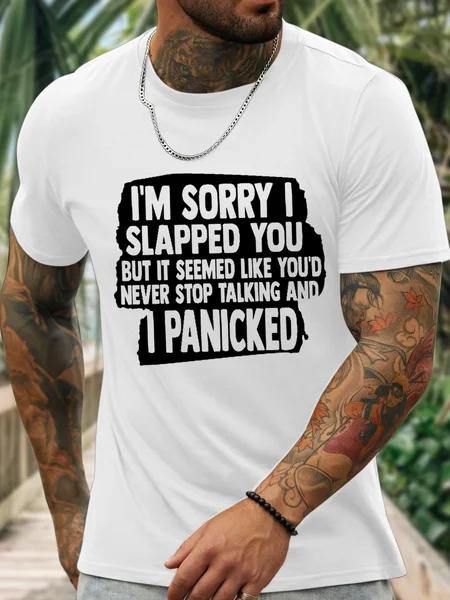 

Men's Funny Word I'm Sorry I Slapped You Sarcastic Cotton Casual T-Shirt, White, T-shirts