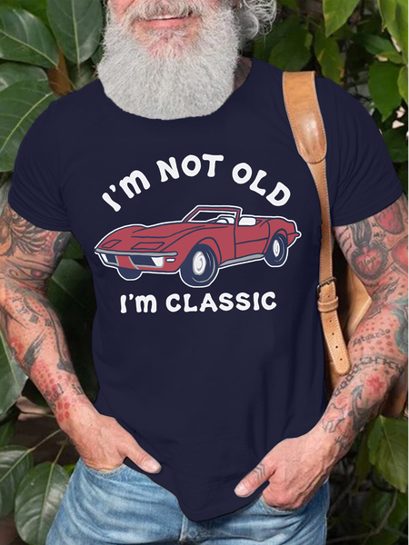 

Men's I Am Not Old I'm Classic Funny Cat Graphic Printing Cotton Casual Crew Neck Loose T-Shirt, Purplish blue, T-shirts