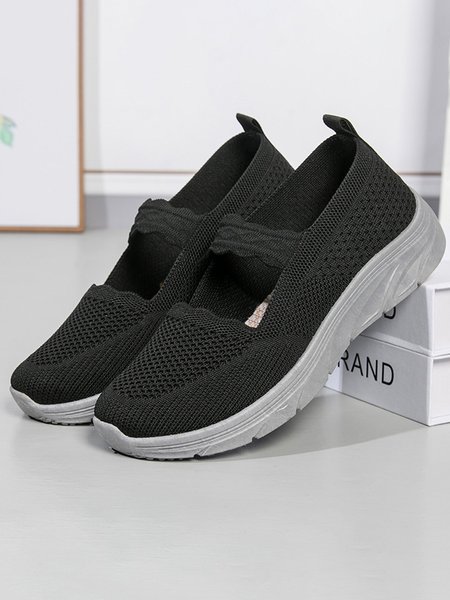 

Solid color Fly Knit Sneakers Sports Shoes, Black, Sneakers