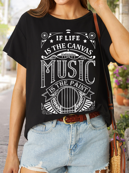 

Women’s If Life Is The Canvas Music Is The Paint Casual T-Shirt, Black, T-shirts