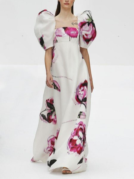 

Party Floral Vintage Dress, As picture, Maxi Dresses