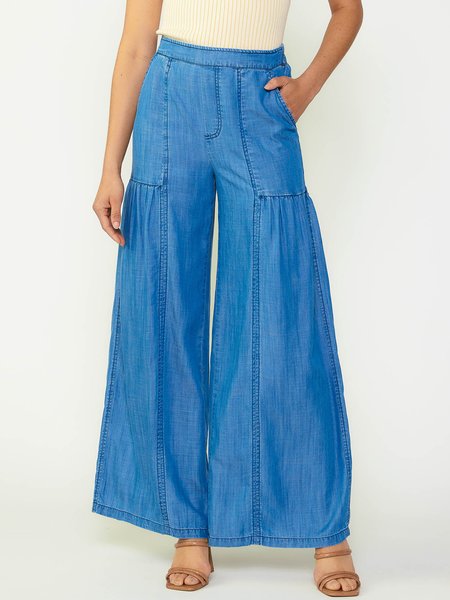 Plain Urban Denim Loose Wide leg Jeans, Blue, Jeans