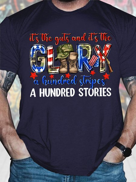 

Men's It Is Guts And It's The Glary A Hundred Stripes A Hundred Stories Funny American Independence Day Graphic Printing Cotton Crew Neck Casual America Flag T-Shirt, Purplish blue, T-shirts