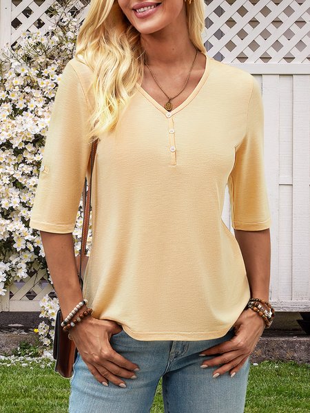

Half Sleeve Henley Neck Slub T-Shirt, Khaki, T-shirts