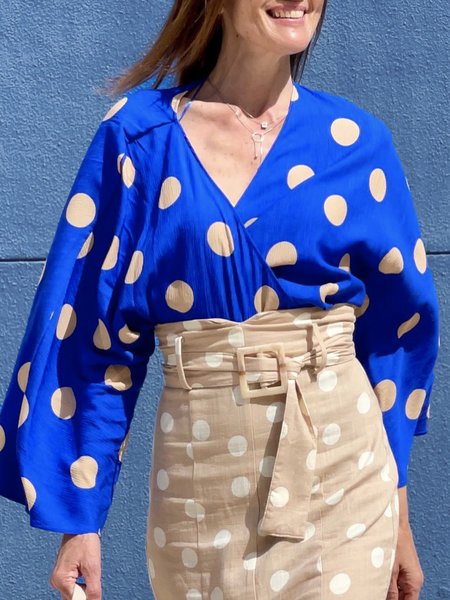 

Long sleeve Elegant Regular Fit Polka Dots Blouse, Blue, Blouses and Shirts
