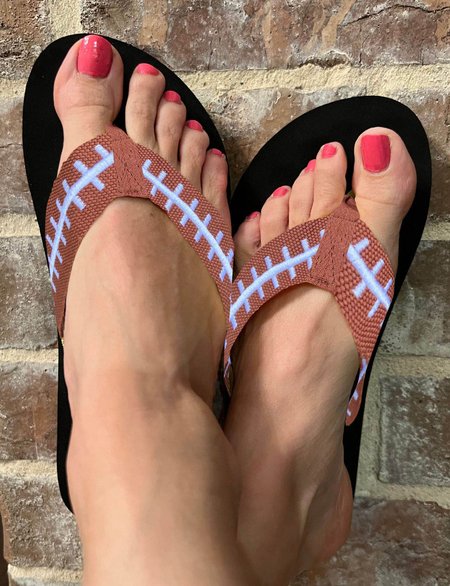 

Softball Embroidered Beach Flip-Flops, Khaki, Flats