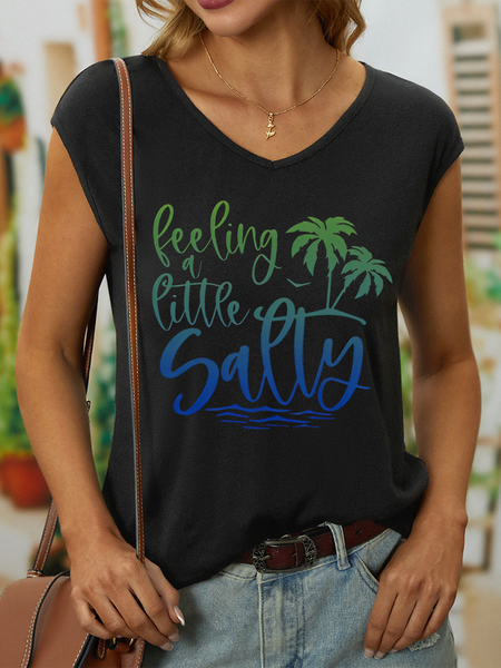 

Women’s Feeling A Little Salty Beach Life Casual V Neck Tank Top, Black, Tank Tops