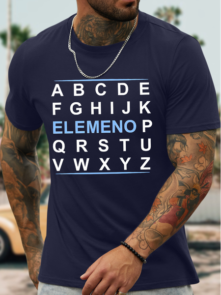 

Men's Elemeno Funny Text Letters Graphic Printing Casual Loose Cotton T-Shirt, Purplish blue, T-shirts