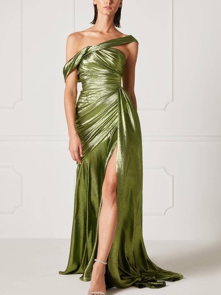 

Party One Shoulder Vintage Dress, As picture, Maxi Dresses