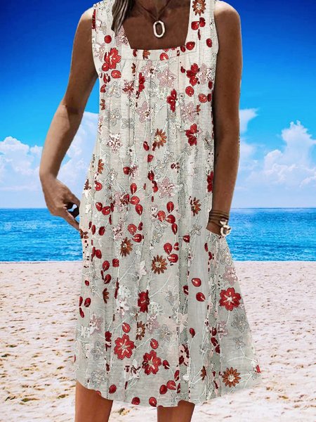 

Square Neck Loose Floral Casual Dress, Red, Dresses