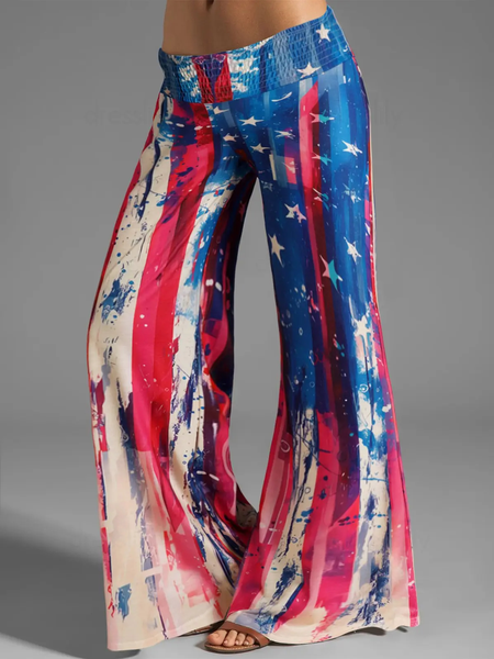 Independence Flag Loose Casual Pants, Red, Pants