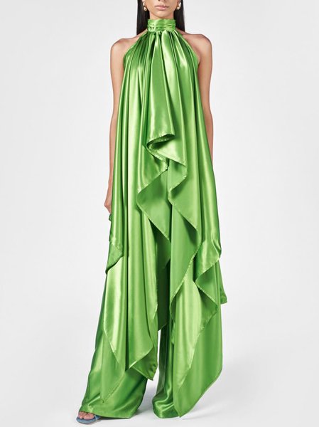 

Party Satin Halter Vacation Dress, Green, Maxi Dresses