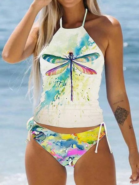 

Casual Animal Printing Crew Neck Tankini, Multicolor, swimwear>>Tankinis