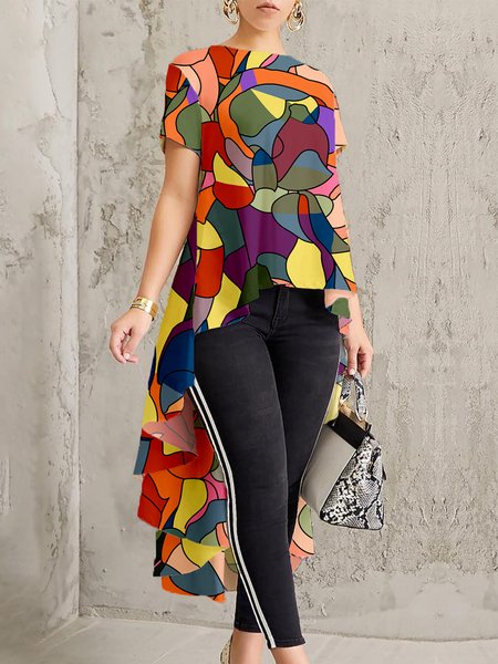 

Casual Abstract Loose Short Sleeve Shirt, As picture, Blouses and Shirts
