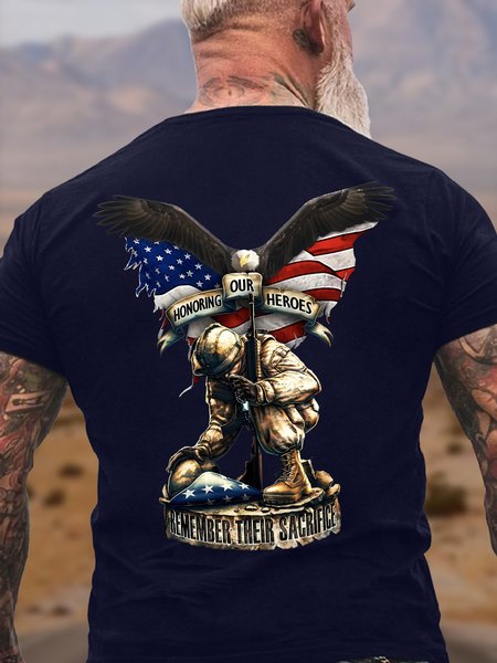 

Men's Honoring Our Heroes Remember Their Sacrifice Funny Graphic Printing Eagle Old Glory America Flag Cotton Casual Independence Day T-Shirt, Purplish blue, T-shirts