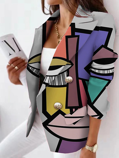 

Loose Lightweight Long sleeve Abstract Lapel Collar Urban Blazer, As picture, Blazers