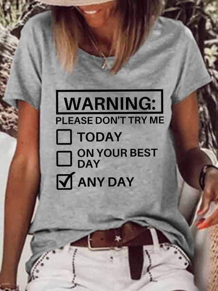 

Women’s Funny Word Warning: Please Don't Try Me Today Casual Text Letters T-Shirt, Gray, T-shirts