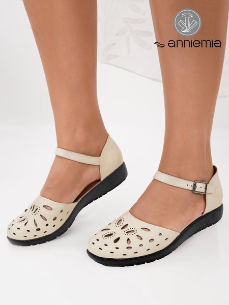 

Casual Beige Hollow out T-bar Flat Shoes, Flats